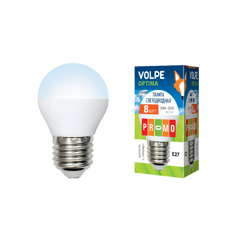 Лампа светодиодная (UL-00001776) Volpe E27 8W 6500K матовая LED-G45-8W/DW/E27/FR/O