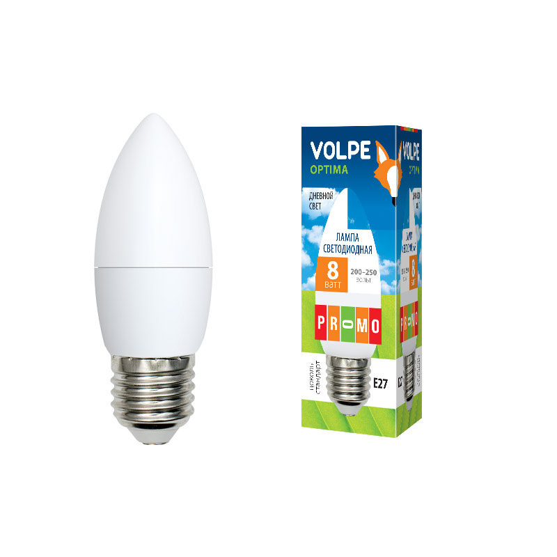 Лампа светодиодная (UL-00001772) Volpe E27 8W 6500K матовая LED-C37-8W/DW/E27/FR/O