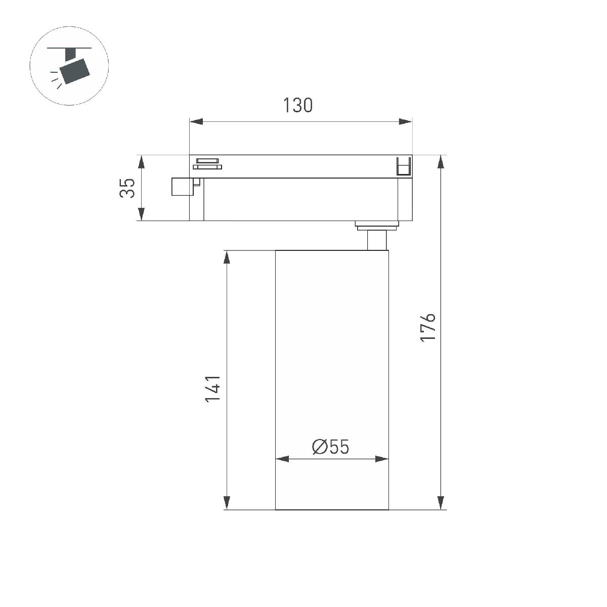 Трековый однофазный светильник Arlight LGD-GERA-2TR-R55-10W Warm3000 (WH, 36 deg, 230V) 055060