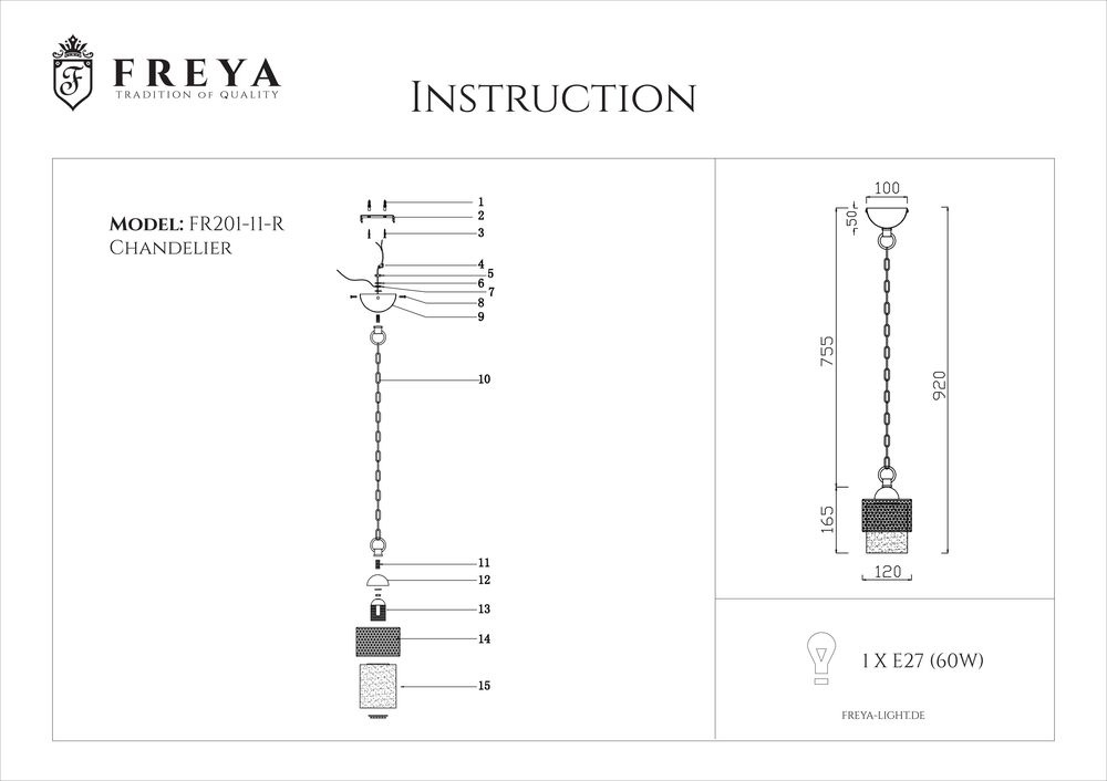 Подвесной светильник Freya Ornella FR2201-PL-01-BZ