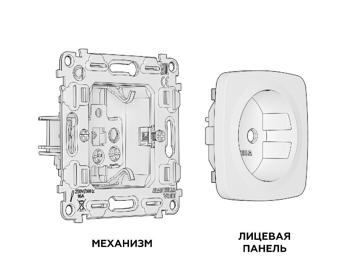 Комплект механизма розетки с/з на винтовых зажимах Ambrella Volt Omega MO636010