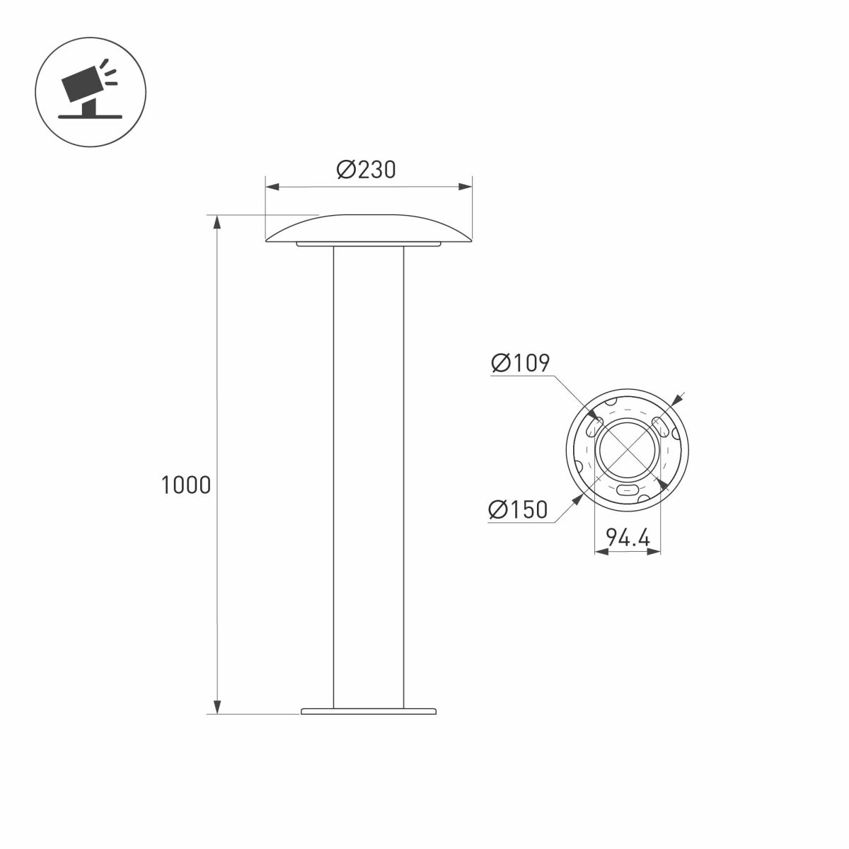 Ландшафтный светильник Arlight LGD-PILZE-H1000-20W Warm3000 (Серый, 136 deg, 230V) (IP65 Металл) 058045