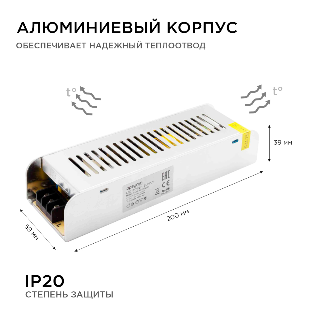 Блок питания Apeyron 12В 150Вт IP20 12, А 03-50