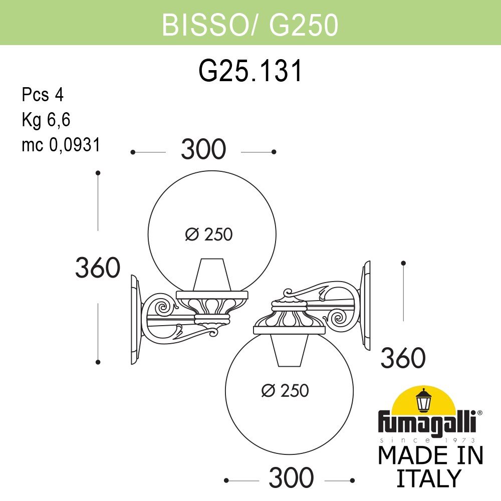 Уличный настенный светильник Fumagalli Globe 250 G25.131.000.VXF1R