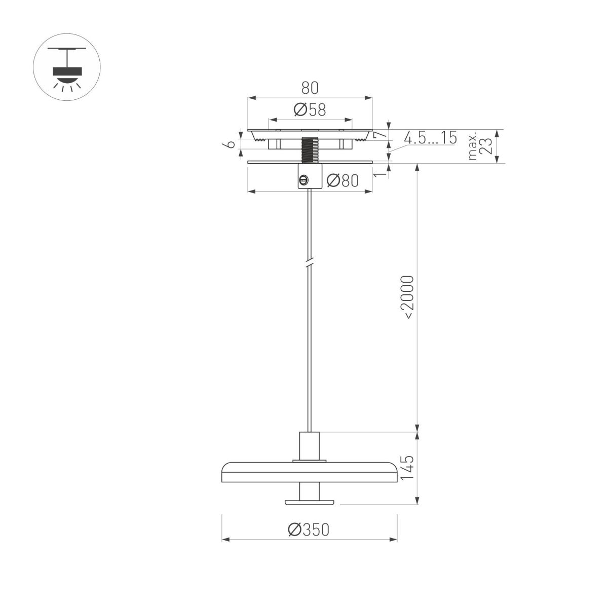 Подвесной светильник Arlight SP-KOTARO-R350-12W Warm3000 (BK-CF, 36 deg, 230V, TRIAC) 057232