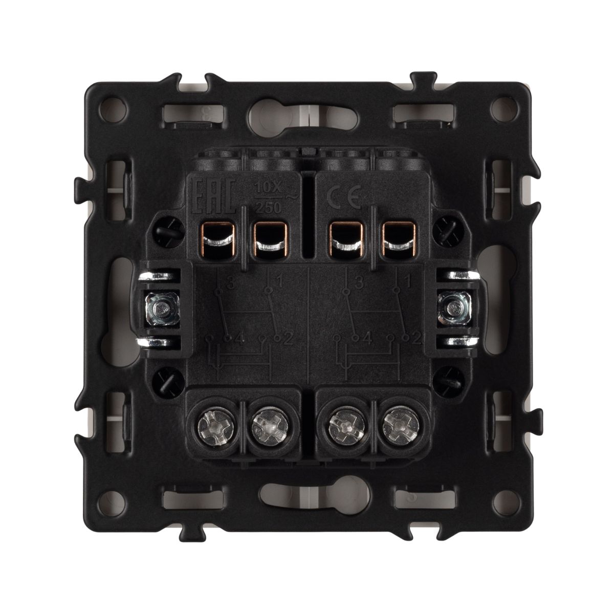 Механизм выключателя двухклавишный перекрёстный Arlight SWT-NOBE-MKX2-SFPL-IS (230V, 10A) (Никель) 061794