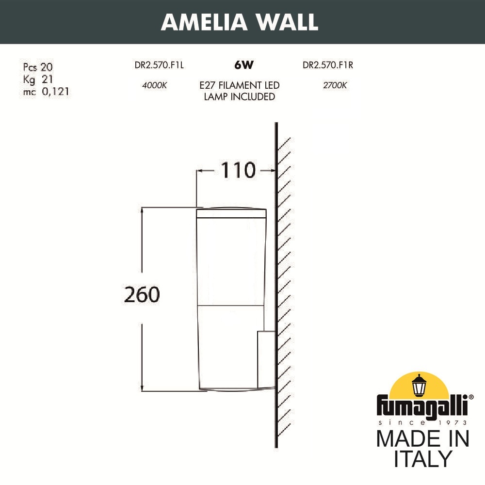 Уличный настенный светильник Fumagalli AMELIA WALL DR2.570.000.WYE27
