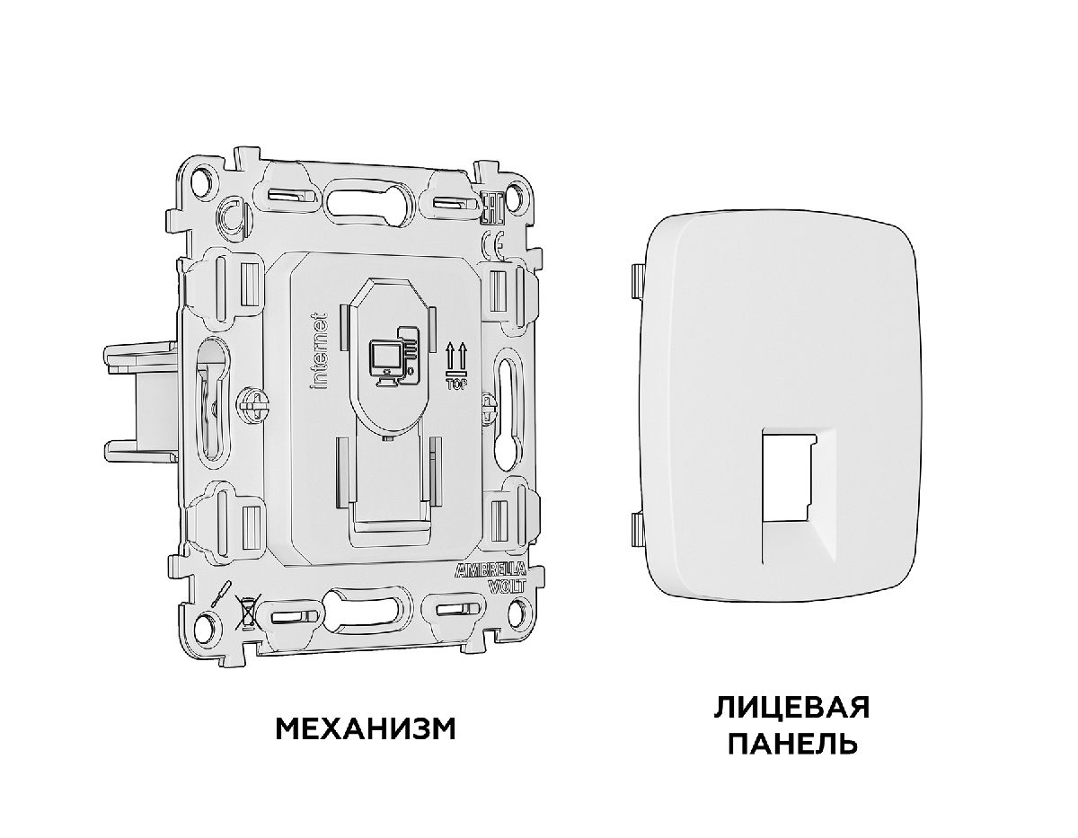 Комплект механизма компьютерной розетки RJ-45(8P8C) CAT6 со шторкой Ambrella Volt Omega MO132010