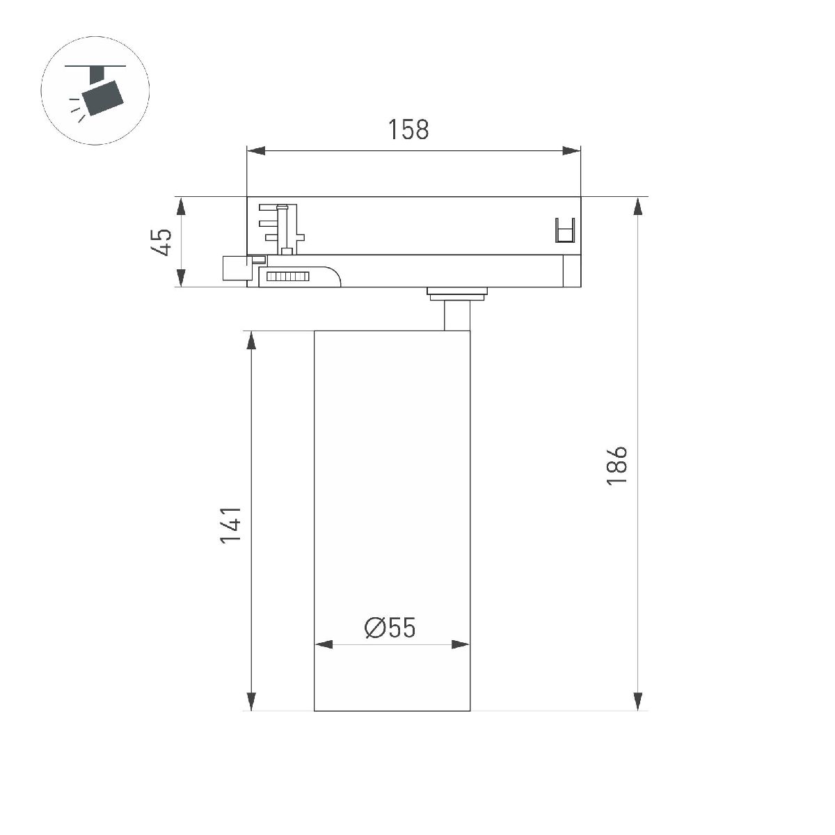 Трековый трехфазный светильник Arlight LGD-GERA-4TR-R55-10W Day4000 (BK, 55 deg, 230V) 055110