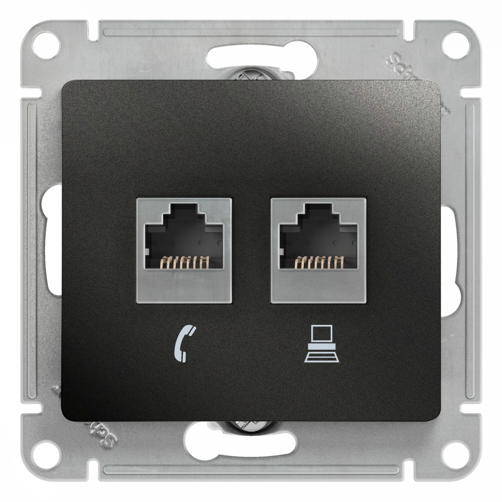 Розетка 2-ая RJ11+RJ45, кат.5E Systeme Electric Glossa Антрацит GSL000785