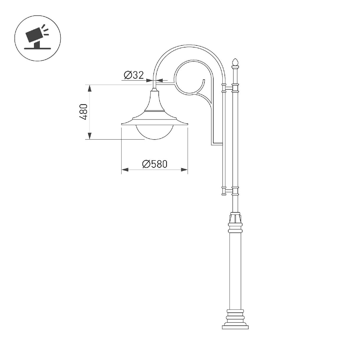 Уличный консольный светильник Arlight OXOR-AMPIL-LUZ-580х480-100W Day4000 (BK, 120 deg, 230V) 052450