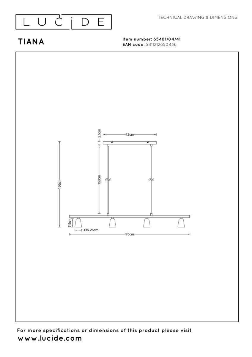 Подвесной светильник Lucide Tiana 65401/04/41