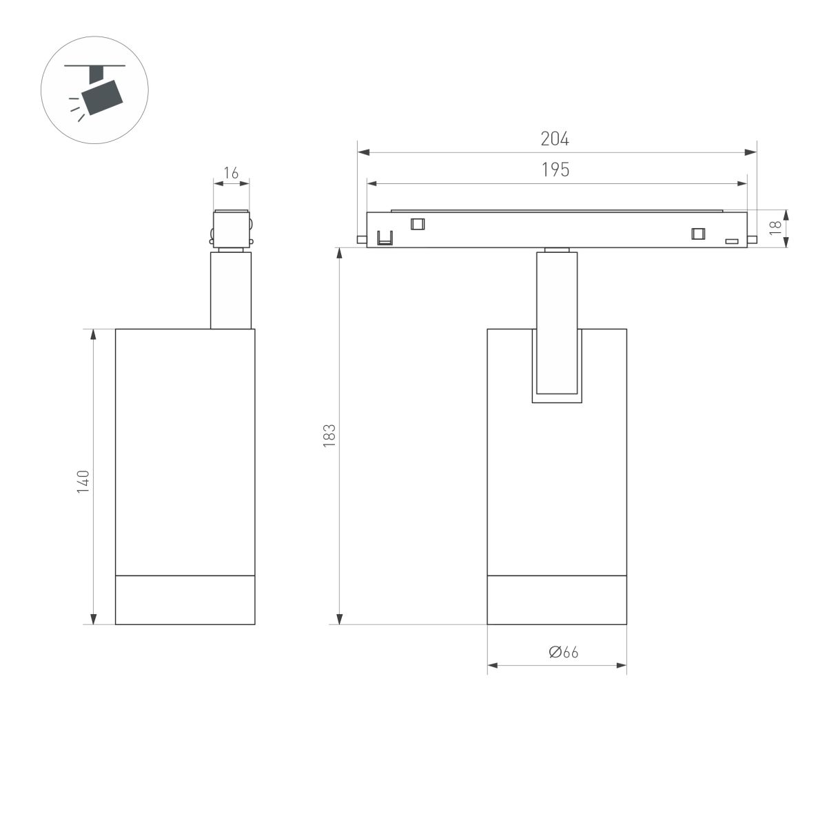 Трековый магнитный светильник Arlight MAG-ORIENT-SPOT-R65-20W Warm3000 (Белый, 24 deg, 48V, DALI) (IP20 Металл) 037125(1)