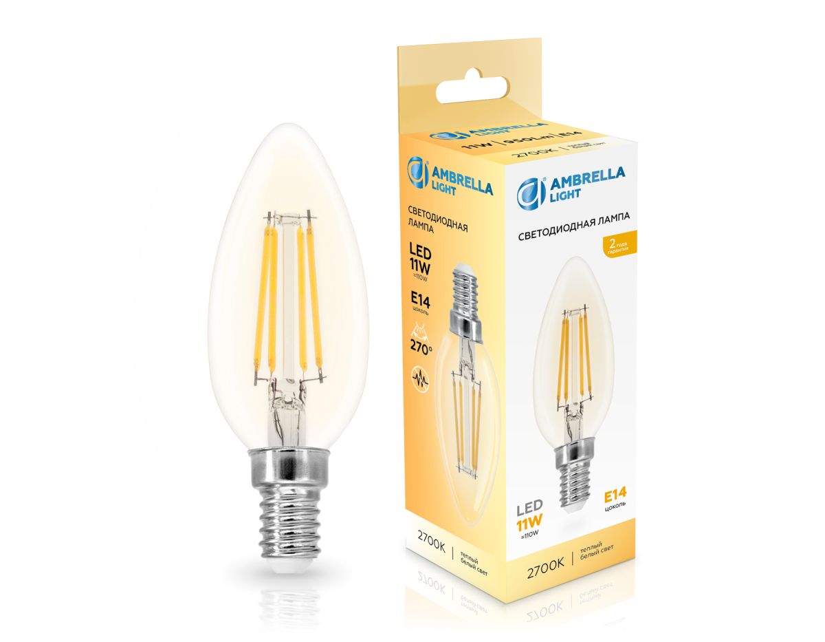 Филаментная светодиодная лампа Ambrella Light Bulbing E14 11W 2700K свеча 351113
