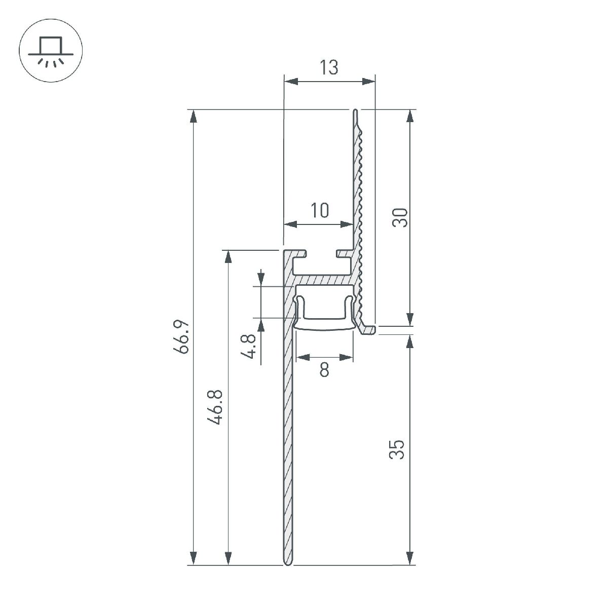 Алюминиевый профиль Arlight PLINTUS-FANTOM-BENT-H35-SIDE-2000 WHITE 043675(1)