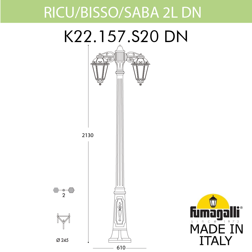Садово-парковый светильник Fumagalli RICU BISSO/SABA 2L DN K22.157.S20.BXE27DN