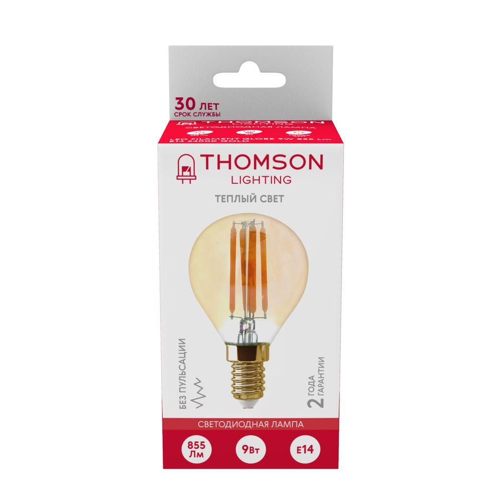 Лампа светодиодная филаментная Thomson E14 9W 2400K шар прозрачный TH-B2123