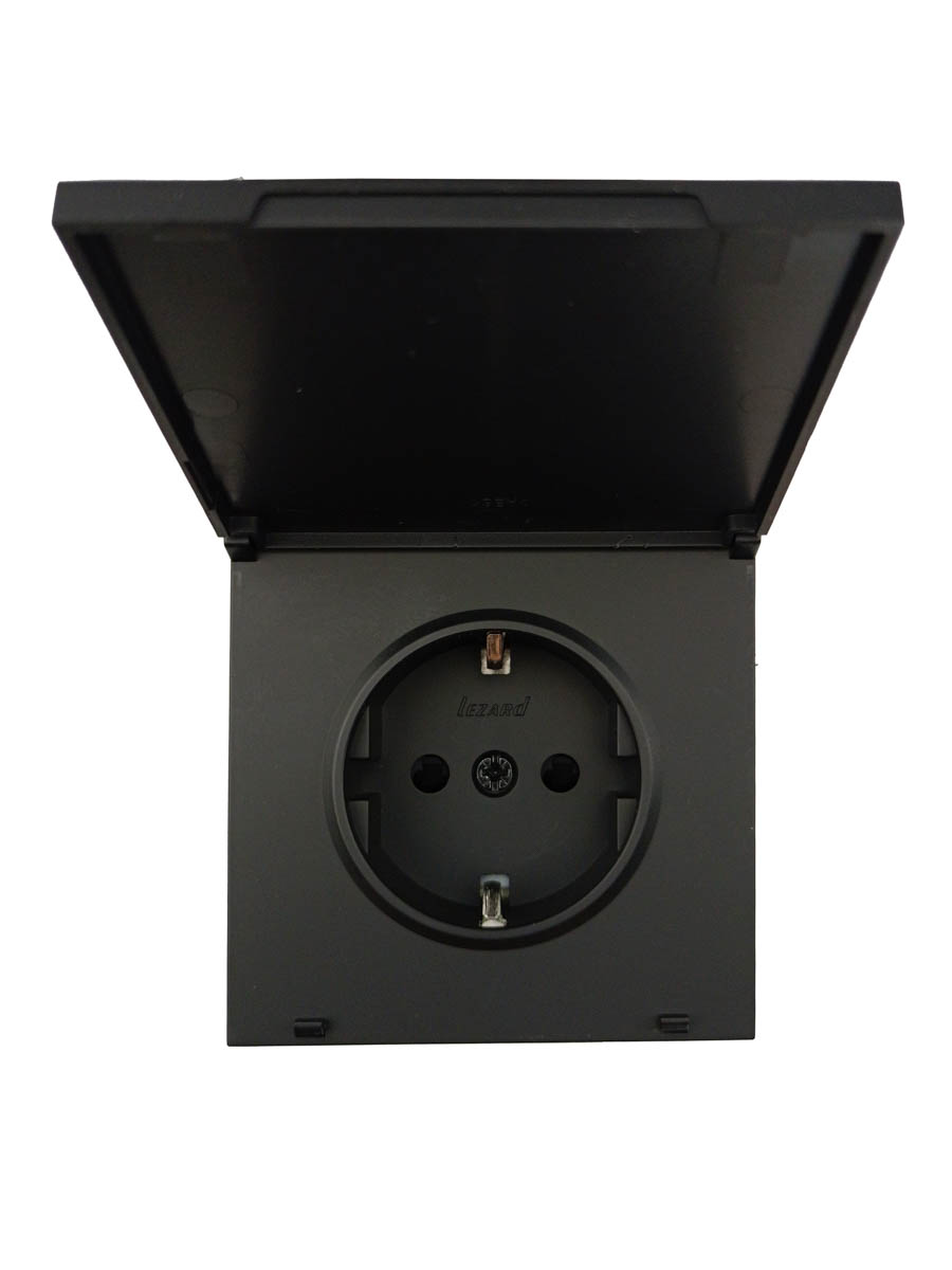 Розетка с/з с крышкой ПБТ, черный бархат, безвинтовой зажим/клемма IP-44 Lezard Zima 704-4288-123BIPCHQC