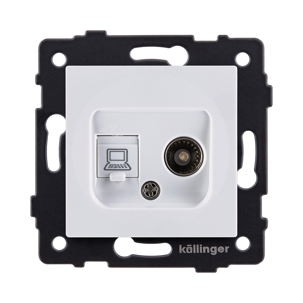 Розетка двойная TV (мама) + RJ45 Cat.6, белый Kollinger REA-021WH для Aspekt, Eleganz, Reflex