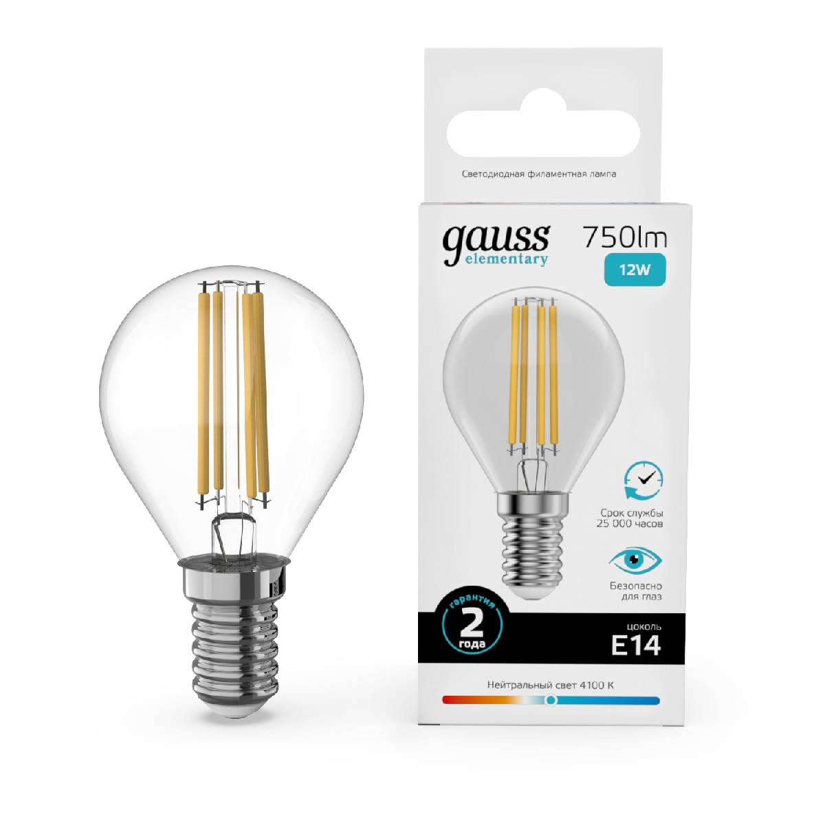 Лампа светодиодная Gauss Filament Elementary E14 12W 4100K 52122