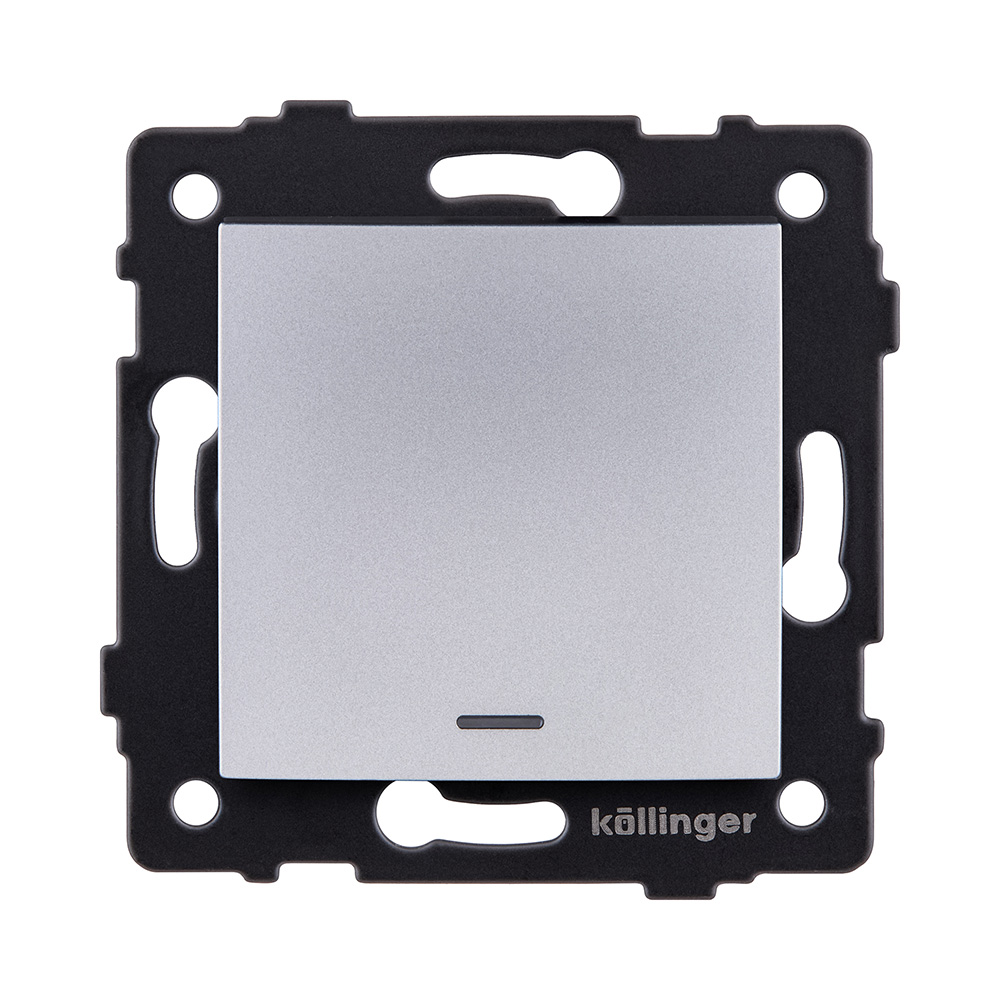 Выключатель 1-клавишный 10А/250В с LED подсветкой, изогнутый, серый Kollinger REA-R-002GY для Aspekt, Eleganz, Reflex