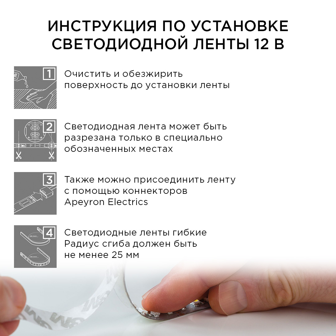 Комплект светодиодной ленты Apeyron 12В 14.4Вт/м smd 5050 60 д/м IP20 5 м RGB (блок, коннектор, контроллер) 10-33