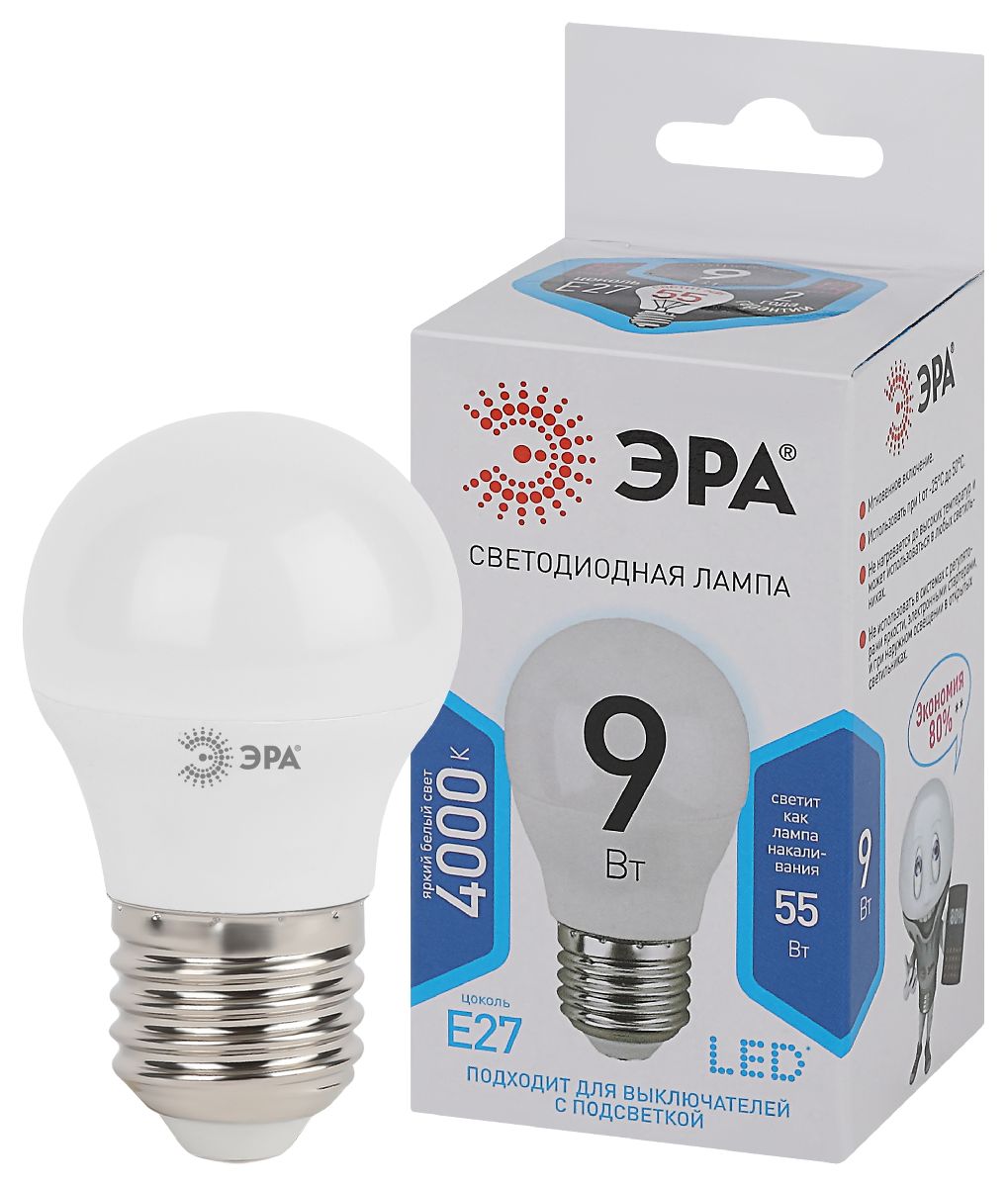 Лампа светодиодная Эра E27 9W 4000K LED P45-9W-840-E27 Б0029044