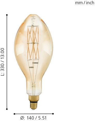 Лампа светодиодная филаментная диммируемая Eglo E27 8W 2100К янтарь 11685