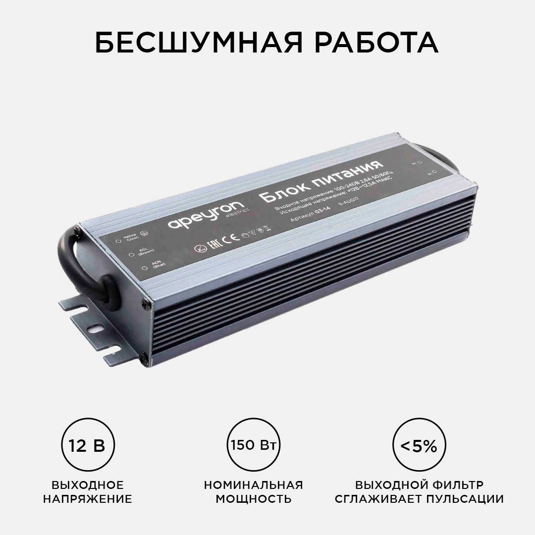 Блок питания Apeyron 12В 150 Вт IP67 12,5А 03-14