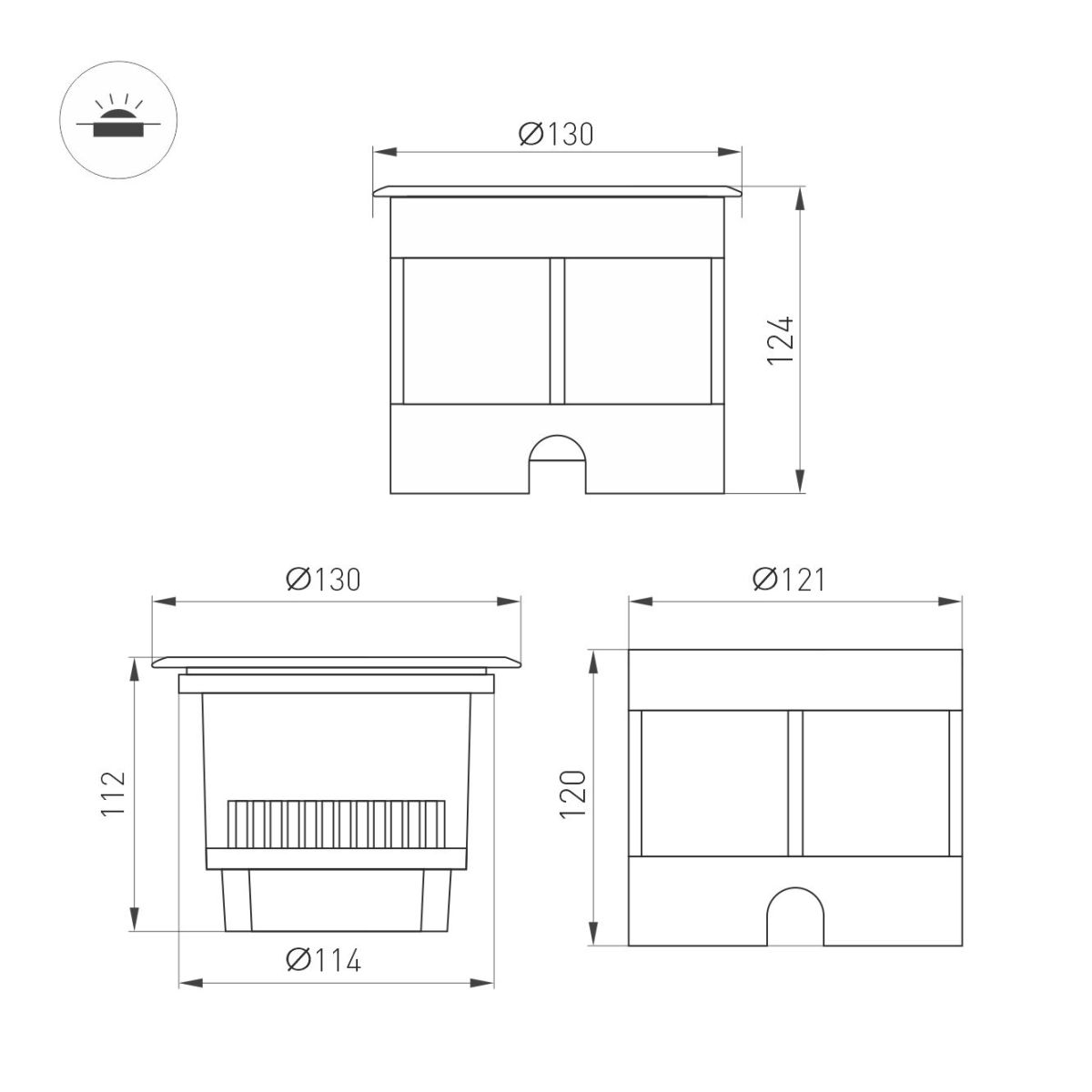 Ландшафтный светильник Arlight LTD-DAFNA-GROUND-R130-11W Warm3000 (SL, 35 deg, 230V) (IP67 Металл) 061191