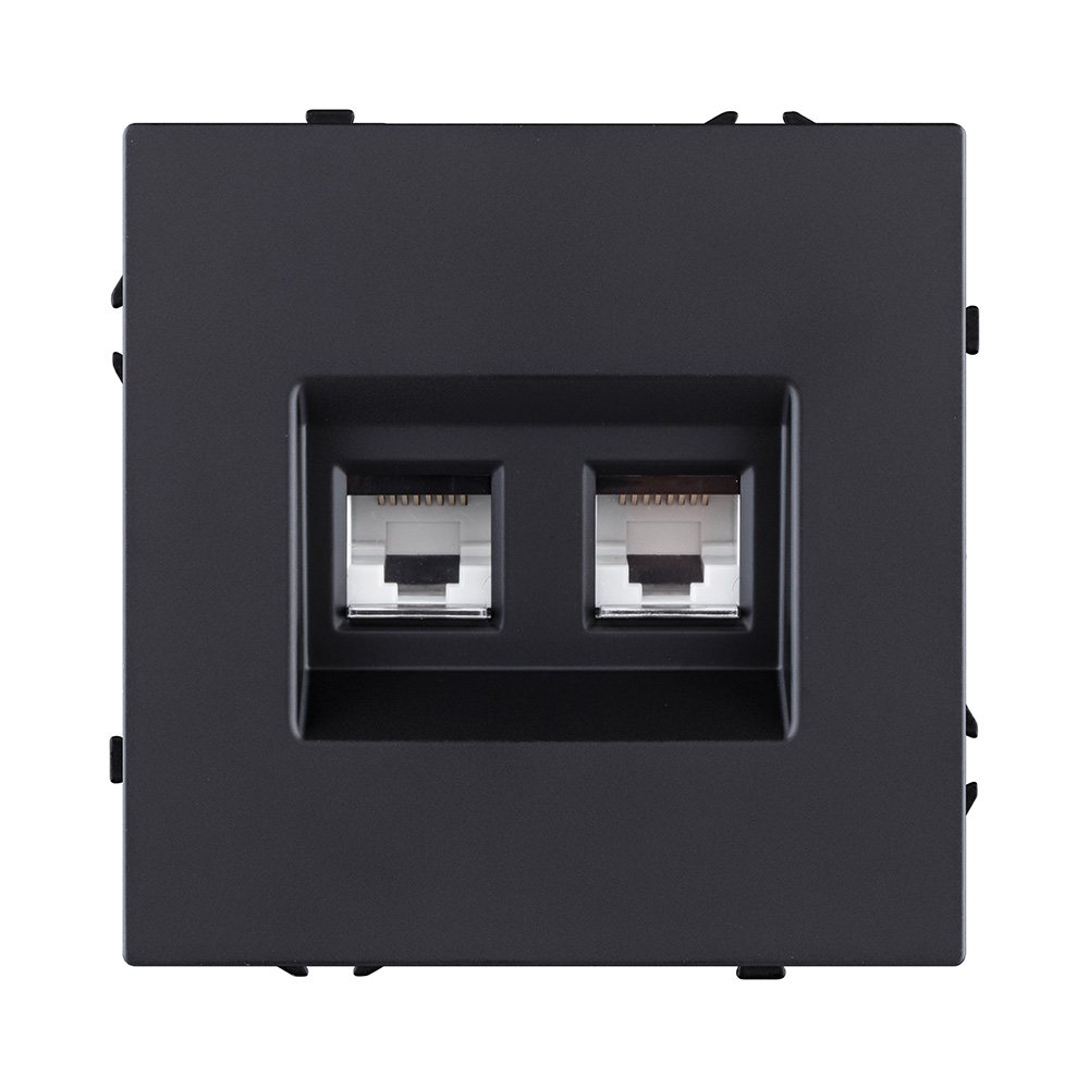 Розетка двойная Ethernet RJ45 Cat.6, черный матовый Kollinger Eclipse EC-018BK