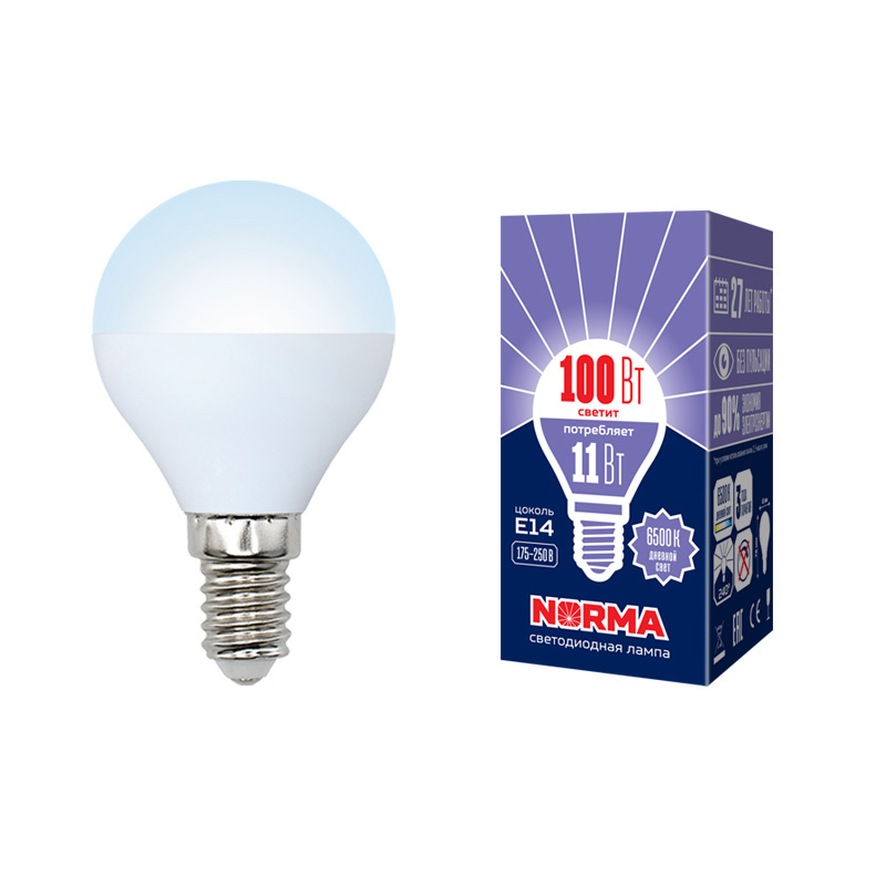 Лампа светодиодная (UL-00003830) Volpe E14 11W 6500K матовая LED-G45-11W/DW/E14/FR/NR
