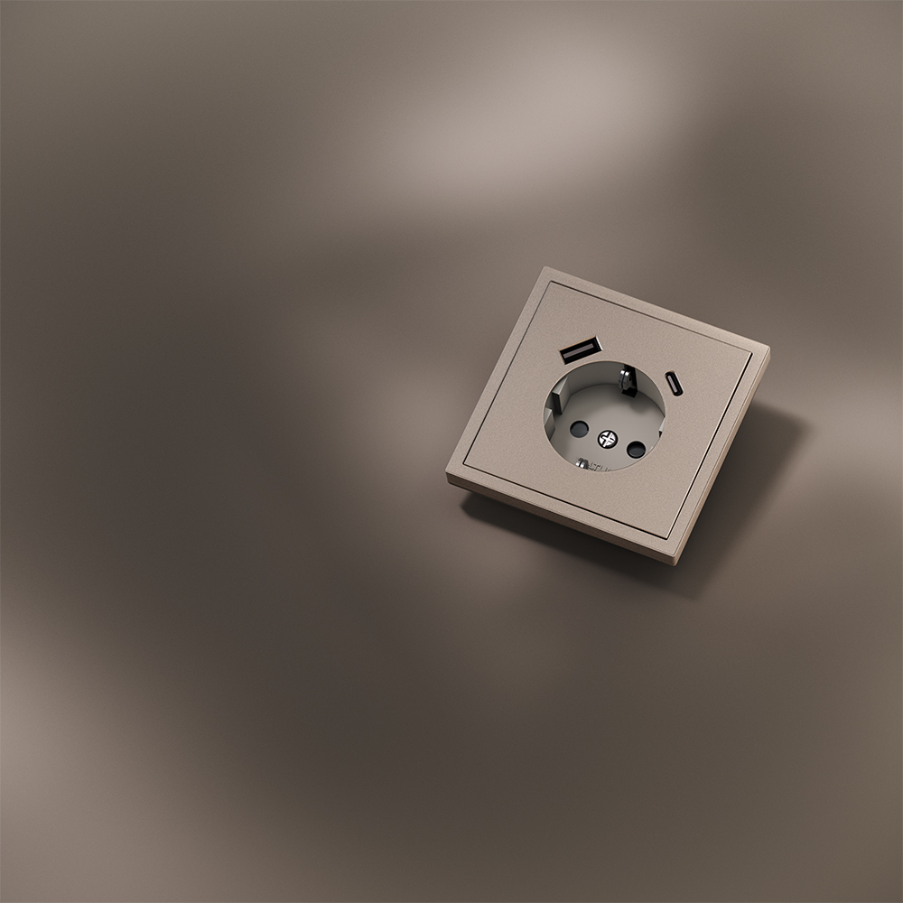 Накладка для розетки с заземлением и защитными шторками с USB A+C S70 Metal (платина) Voltum VLSM001010