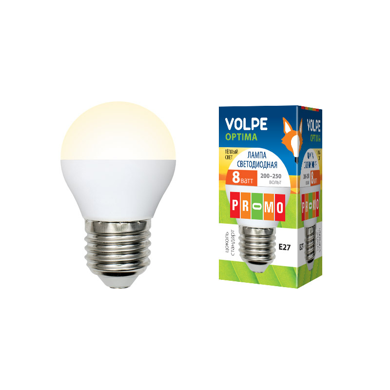 Лампа светодиодная (UL-00001780) Volpe E27 8W 3000K матовая LED-G45-8W/WW/E27/FR/O