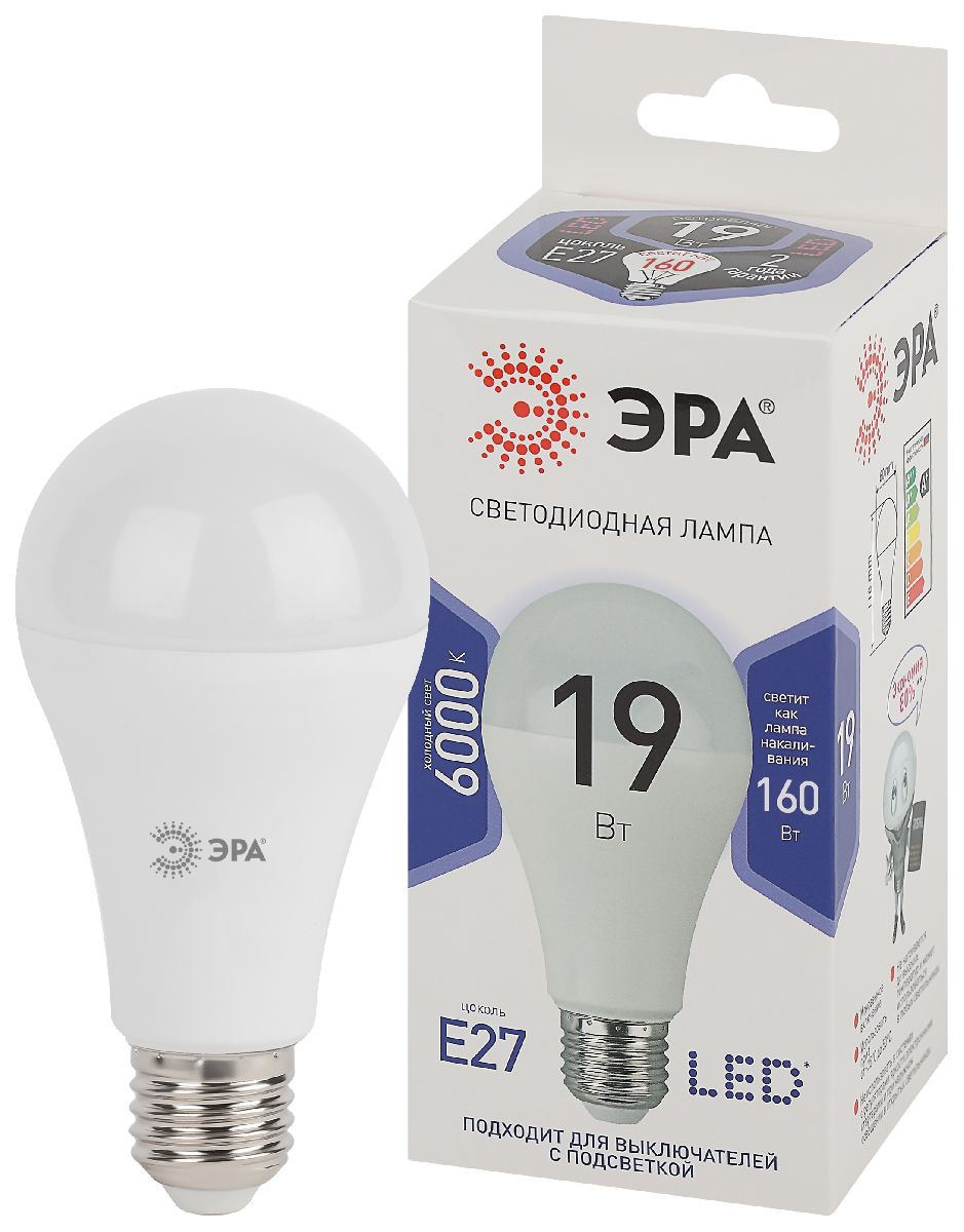 Лампа светодиодная Эра E27 19W 6000K LED A65-19W-860-E27 Б0031704