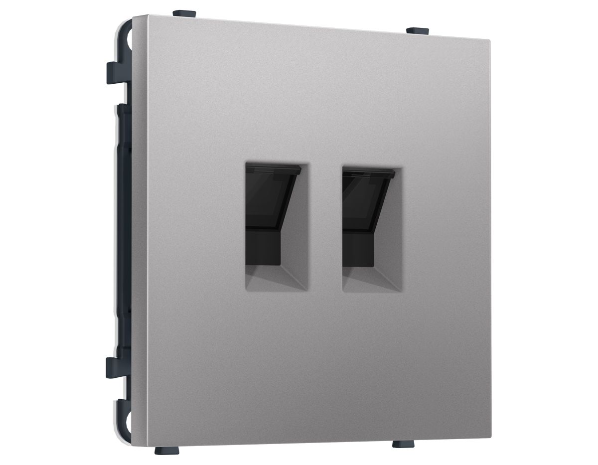 Комплект механизма компьютерной двойной розетки SIGMA Сталь матовый RJ-45 Ambrella Volt MS512110 (SP5121, PR189)