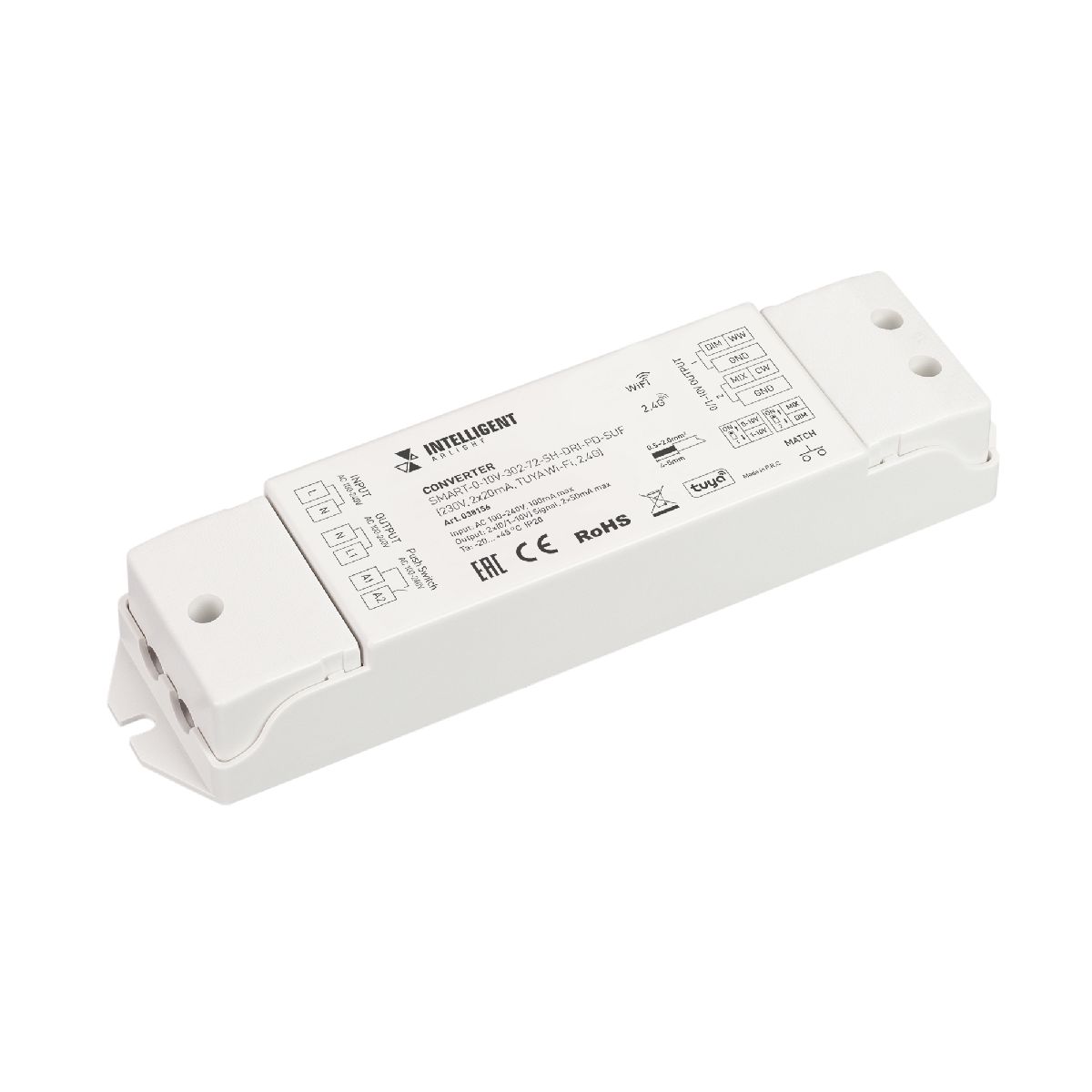 Конвертер Arlight SMART-0-10V-302-72-SH-DRI-PD-SUF (230V, 2x20mA, TUYA Wi-Fi, 2.4G) 038156