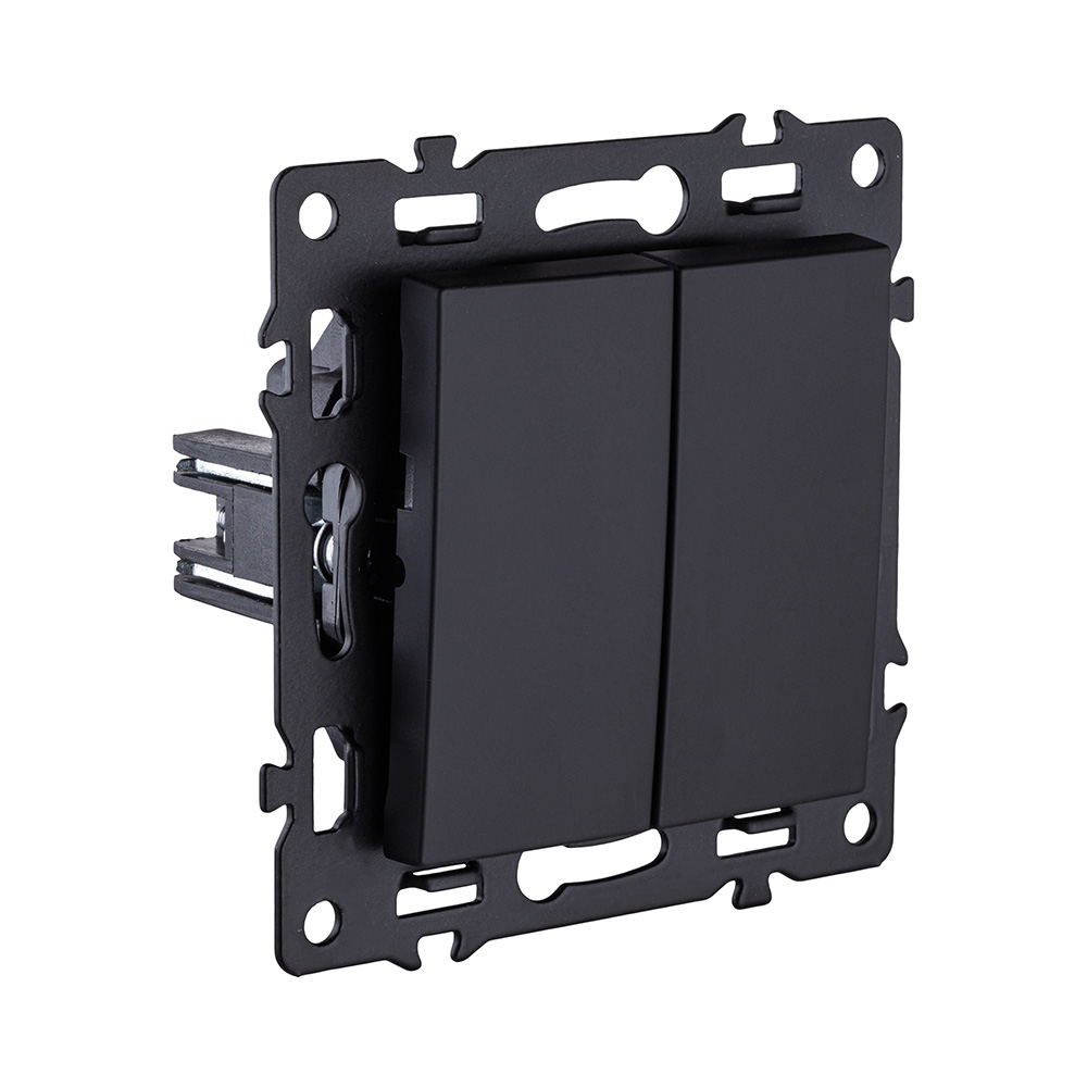 Выключатель кнопочный 2-клавишный 10А/250В, черный Kollinger Asthetik AS-025BK