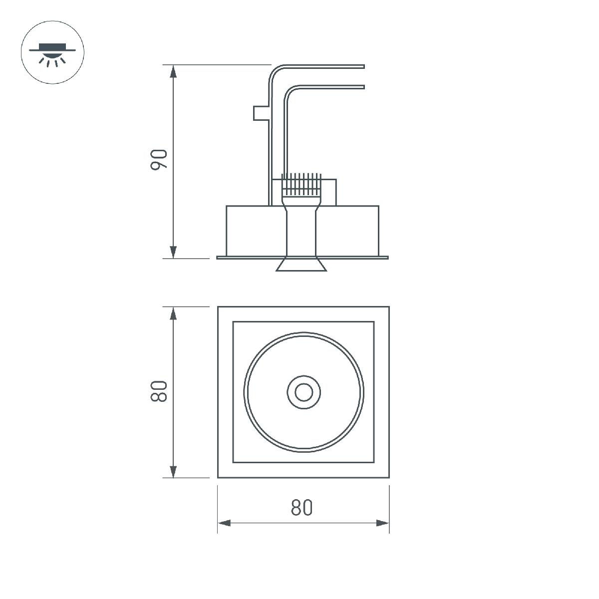 Встраиваемый светильник Arlight CL-SNODO-LUM-S80x80-9W Warm3000 (BK, 45 deg) 039323