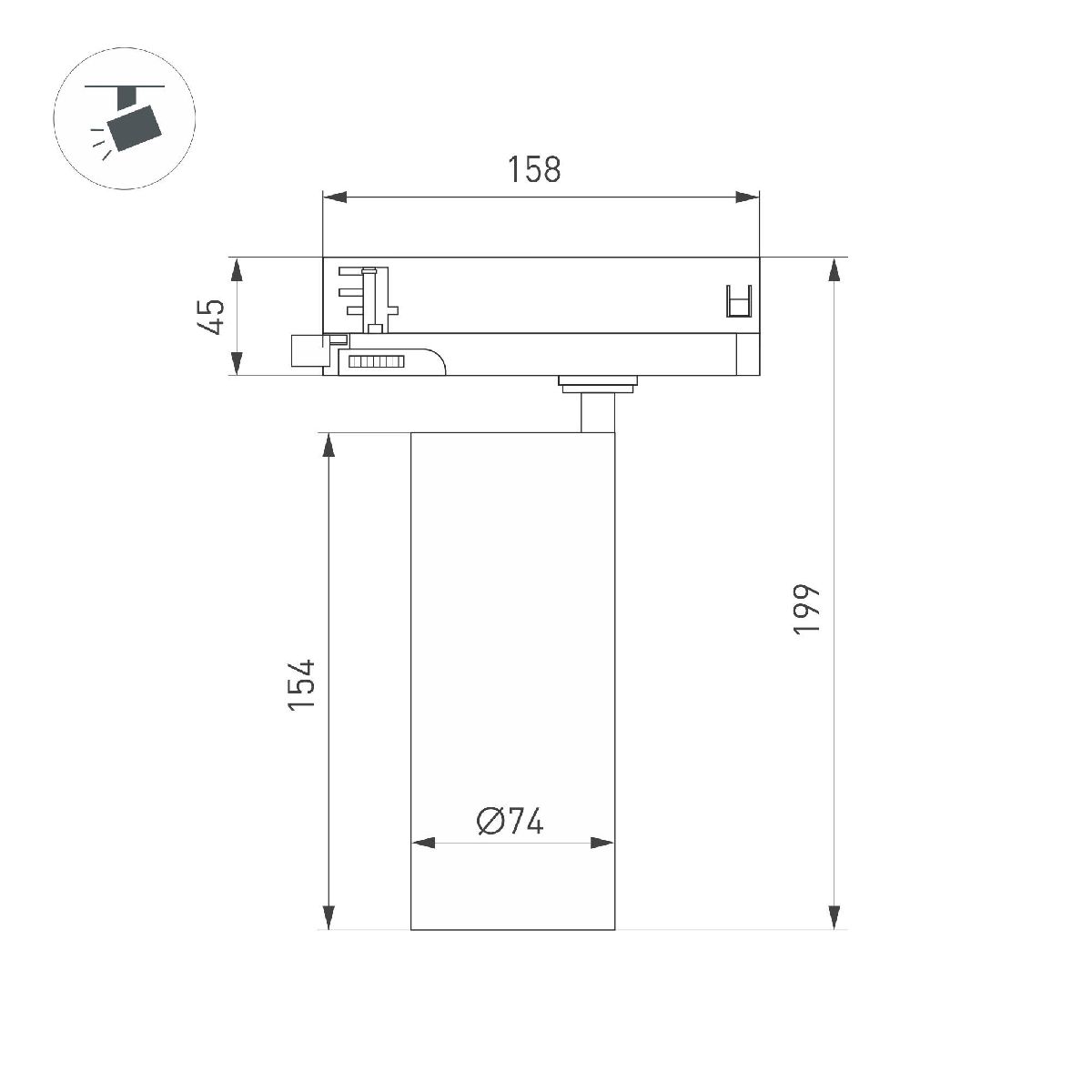 Трековый трехфазный светильник Arlight LGD-GERA-4TR-R74-20W Warm3000 (BK, 15 deg, 230V) 055172