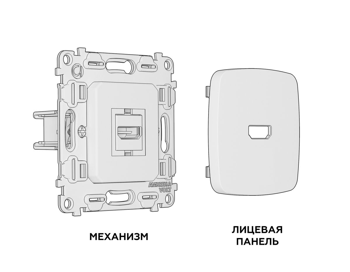 Комплект механизма розетки HDMI 2.0 Ambrella Volt Omega (OP1140, VM222) MO114010