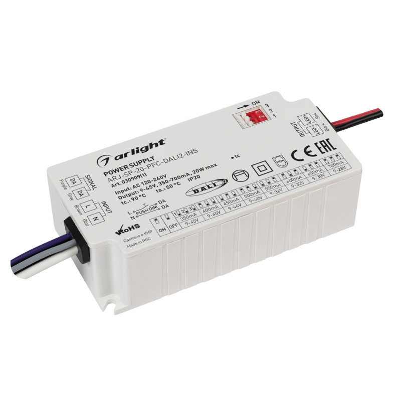 Блок питания Arlight ARJ-SP-20-PFC-DALI2-INS (20W, 9-45V, 0.35-0.7A) 030909(1) УЦ