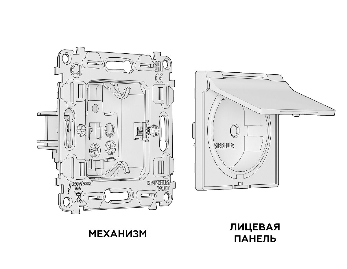 Комплект механизма розетки с/з со шторками и крышкой Ambrella Volt Alfa MA108010