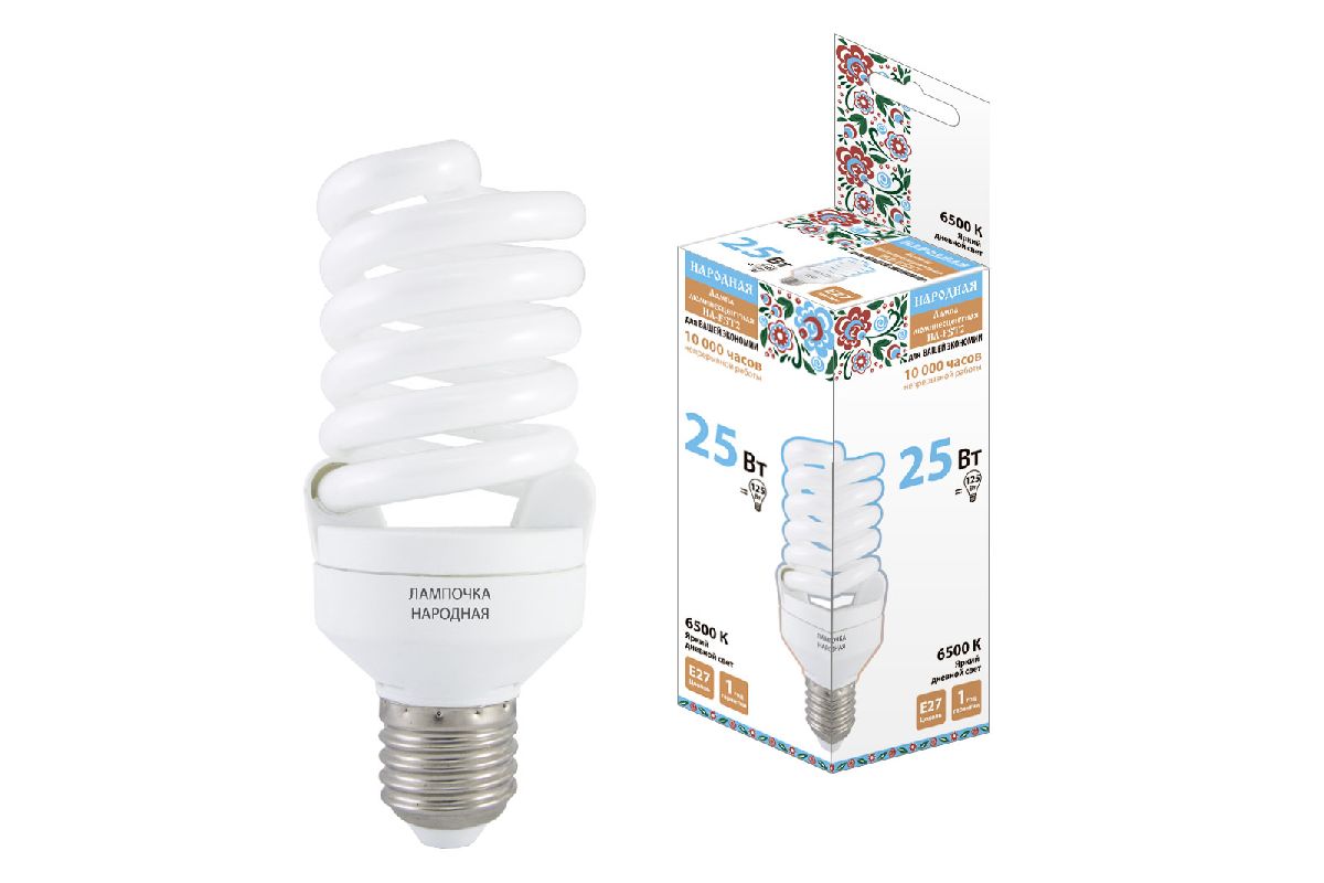 Лампа люминесцентная TDM Electric Народная E27 25W 6500K матовая SQ0347-0064