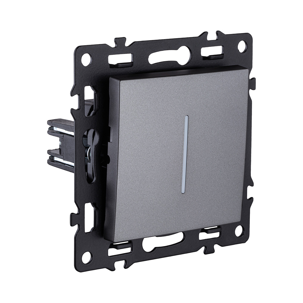 Выключатель 1-клавишный проходной 10А/250В с LED подсветкой, серый Kollinger Asthetik AS-008GY