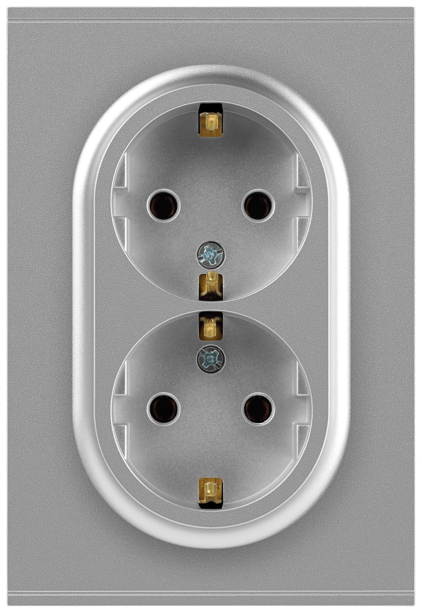 Розетка Эра Arktik 16-2104-03 двойная с заземлением 2X2P+E Schuko 16А-250В алюминий Б0070446