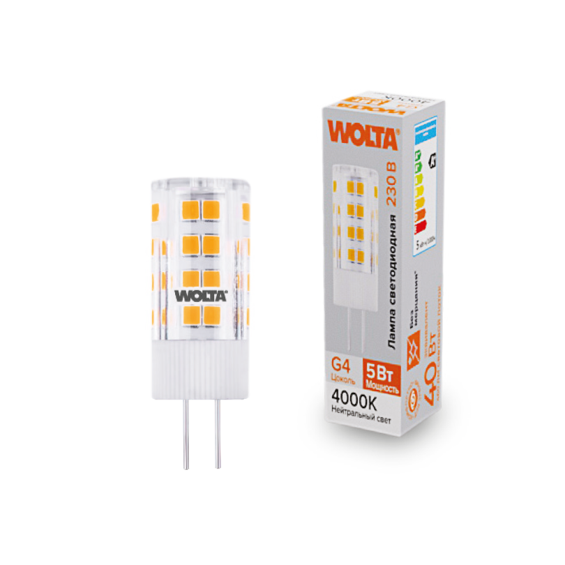 Светодиодная лампа WOLTA 5Вт 4000K G4 кукуруза матовая WSTD-JC-220V5W4KG4-C