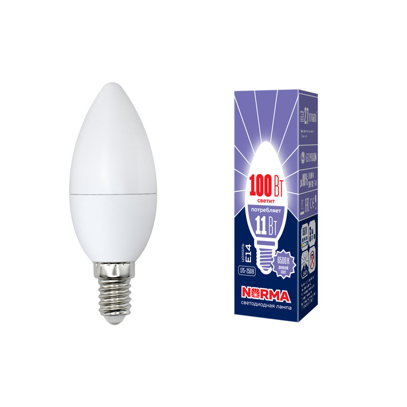 Лампа светодиодная (UL-00003810) Volpe E14 11W 6500K матовая LED-C37-11W/DW/E14/FR/NR