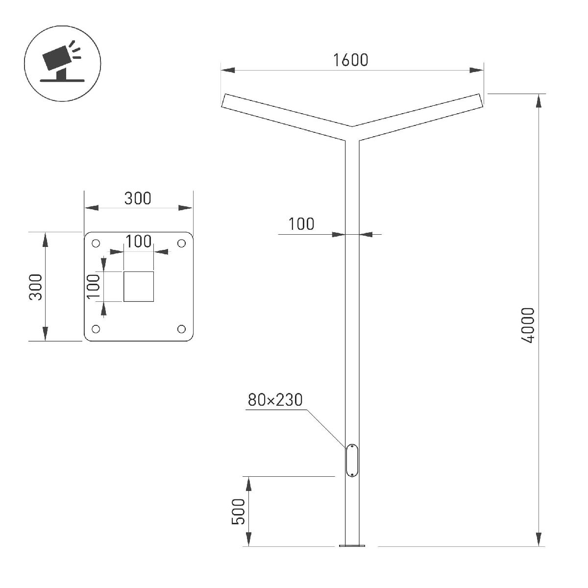 Опора Arlight OXOR-STER-Y-2000x100x100-L4000-50W Warm3000 051422