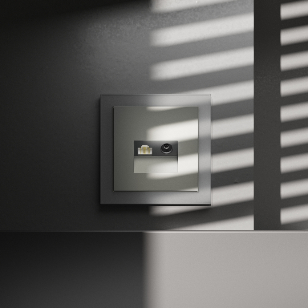 Розетка телевизионная встраиваемая Voltum S70 TV+RJ45 кат. 6, (сталь) VLS060705